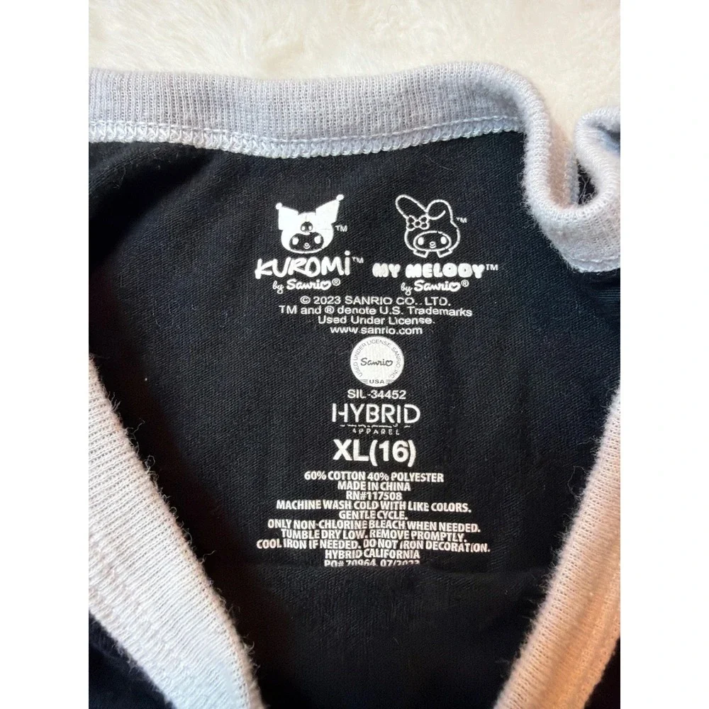 Sanrio Kuromi My Melody Ringer Graphic Tee Black Kids XL 16 Hybrid Apparel